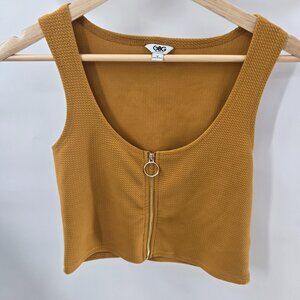 GBG Los Angeles Golden Front Zippered Textured Crop Top Medium